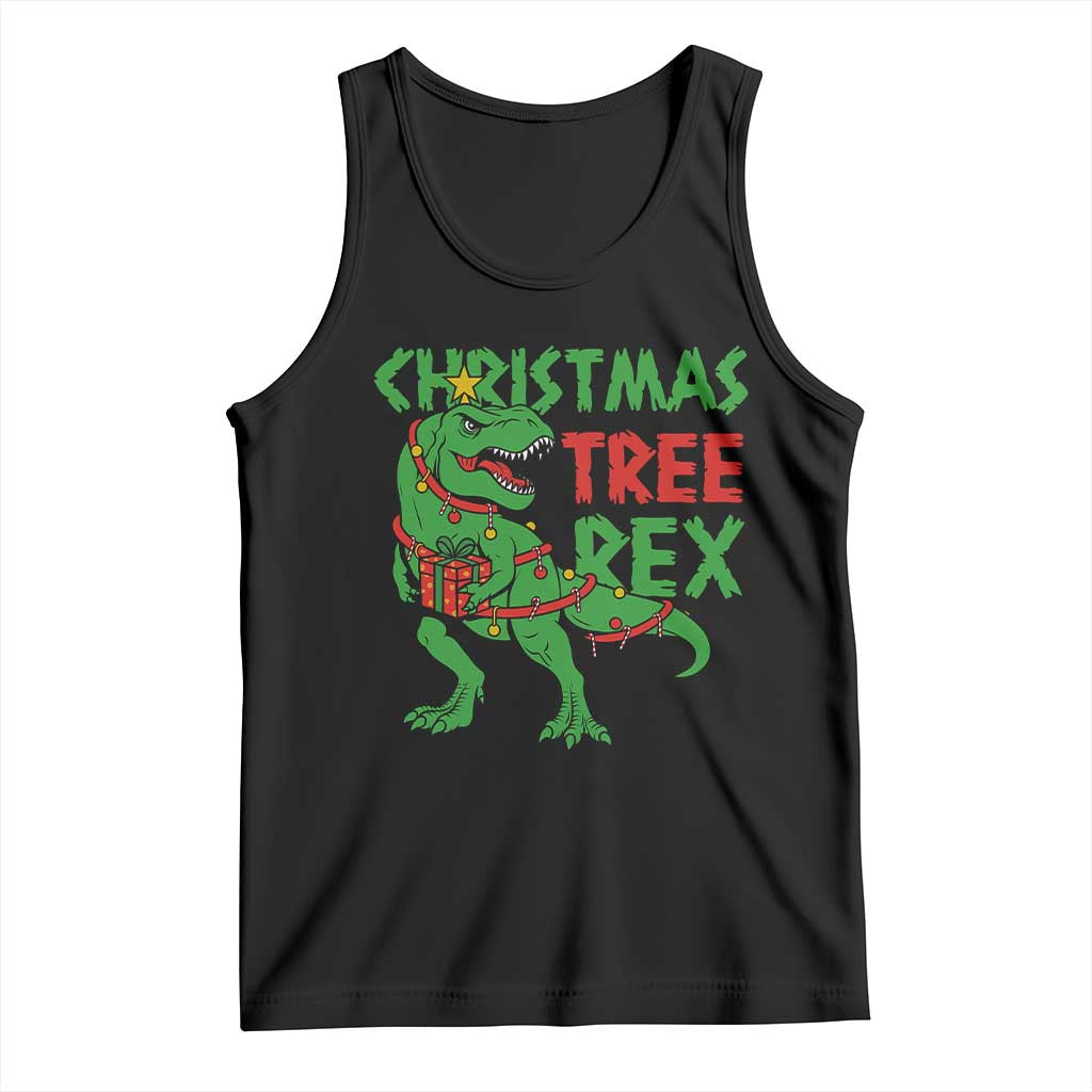 Christmas Dinosaur Tank Top Funny Tree Rex Xmas Light TS12 Black Print Your Wear