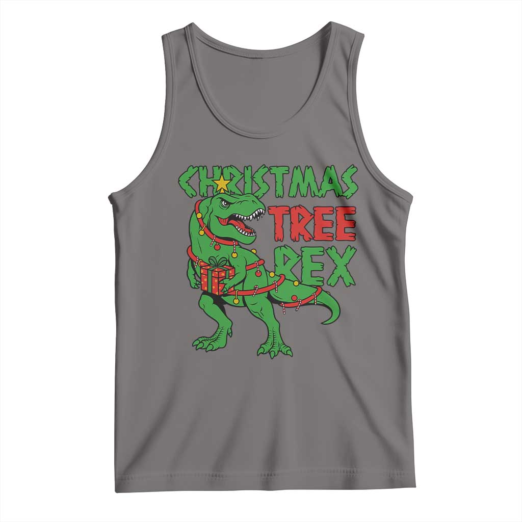 Christmas Dinosaur Tank Top Funny Tree Rex Xmas Light TS12 Deep Heather Print Your Wear