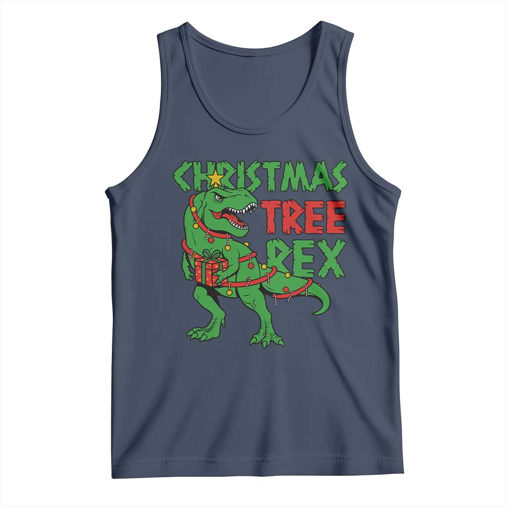 Christmas Dinosaur Tank Top Funny Tree Rex Xmas Light TS12 Navy Print Your Wear