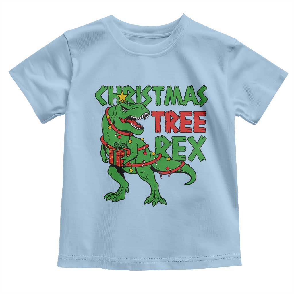 Christmas Dinosaur Toddler T Shirt Funny Tree Rex Xmas Light TS12 Light Blue Print Your Wear