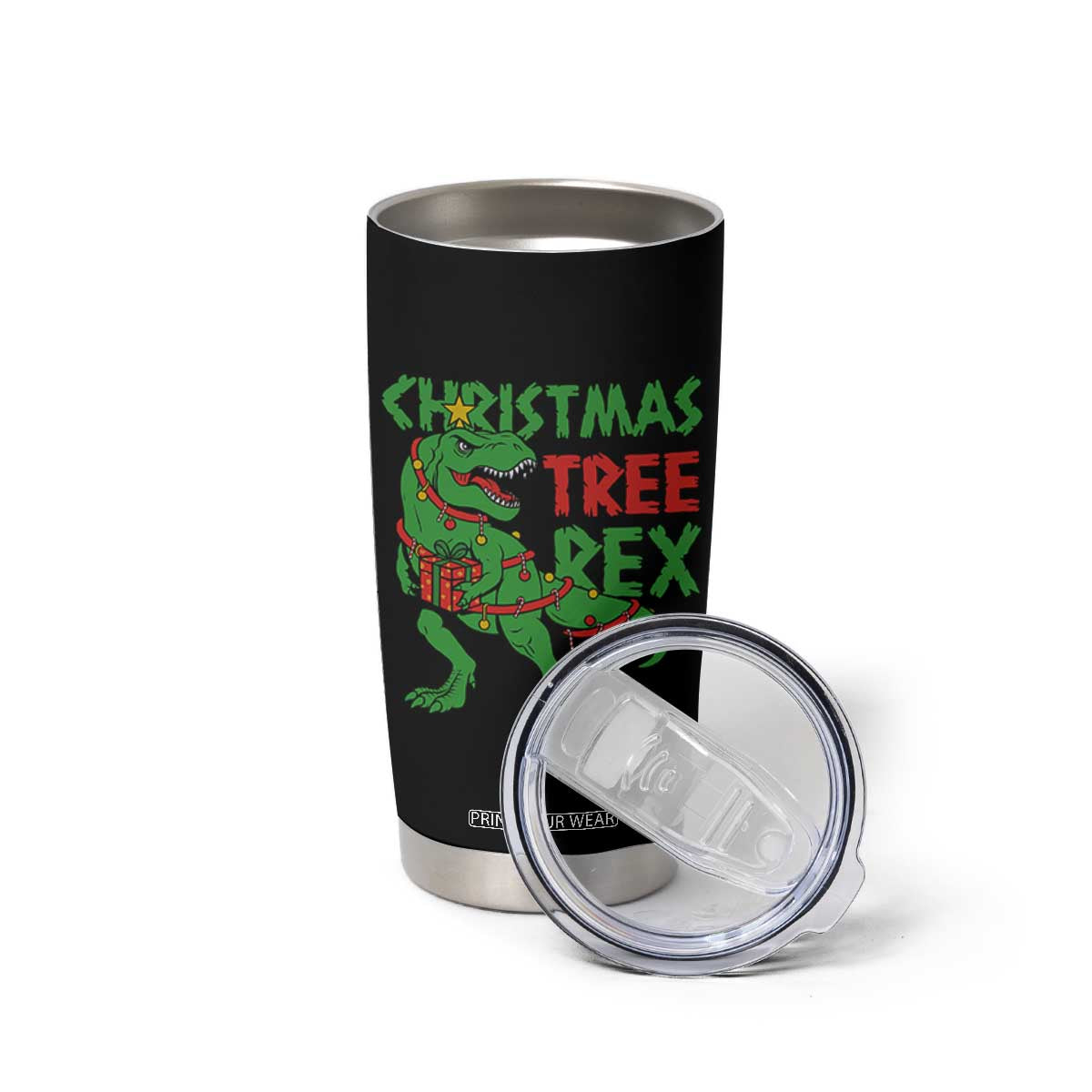 Christmas Dinosaur Tumbler Cup Funny Tree Rex Xmas Light TS12 Print Your Wear