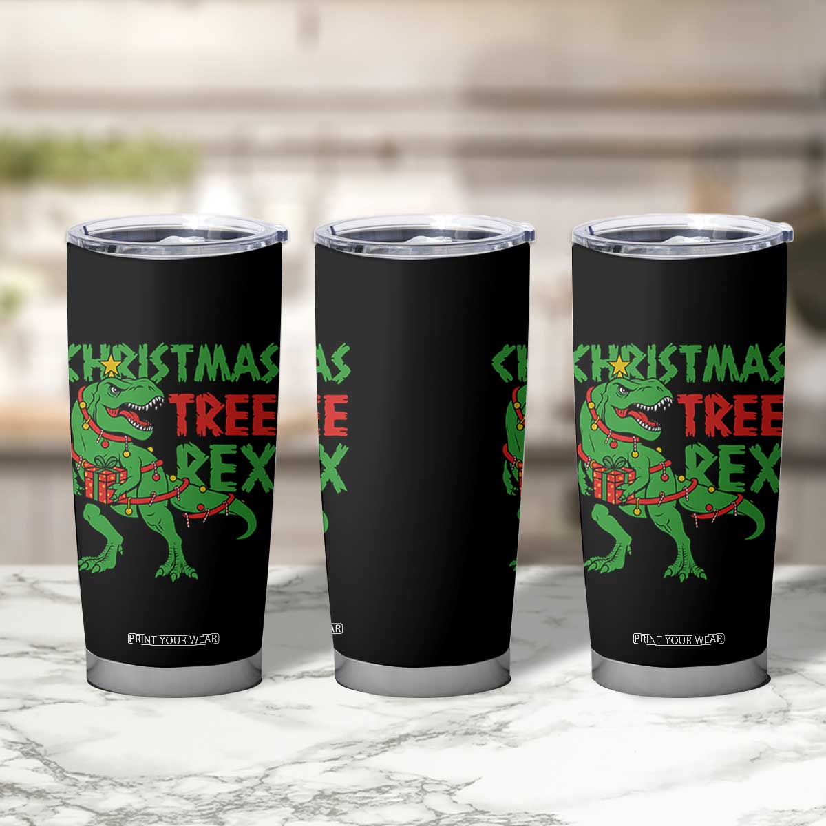 Christmas Dinosaur Tumbler Cup Funny Tree Rex Xmas Light TS12 Print Your Wear