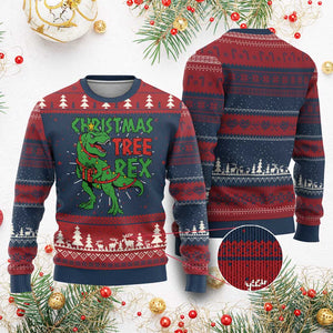 Xmas Dinosaur Ugly Christmas Sweater Funny Tree Rex Xmas Light TS12 Burgundy Print Your Wear