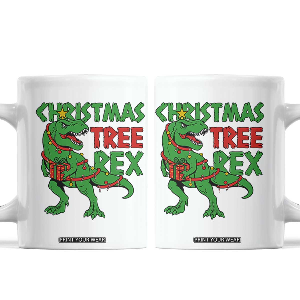 Christmas Dinosaur Coffee Mug Funny Tree Rex Xmas Light TS12 Black Print Your Wear
