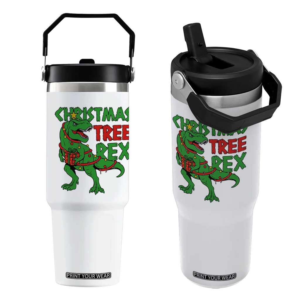 Christmas Dinosaur Flip Straw Tumbler Funny Tree Rex Xmas Light TS12 One Size: 30 oz White Print Your Wear