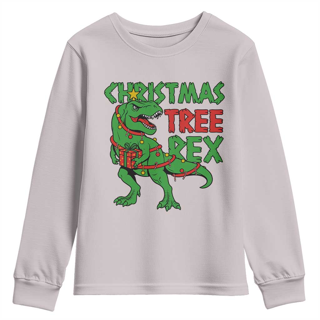 Christmas Dinosaur Youth Sweatshirt Funny Tree Rex Xmas Light TS12 Ice Gray Print Your Wear