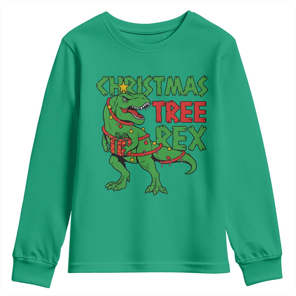 Christmas Dinosaur Youth Sweatshirt Funny Tree Rex Xmas Light TS12 Irish Green Print Your Wear