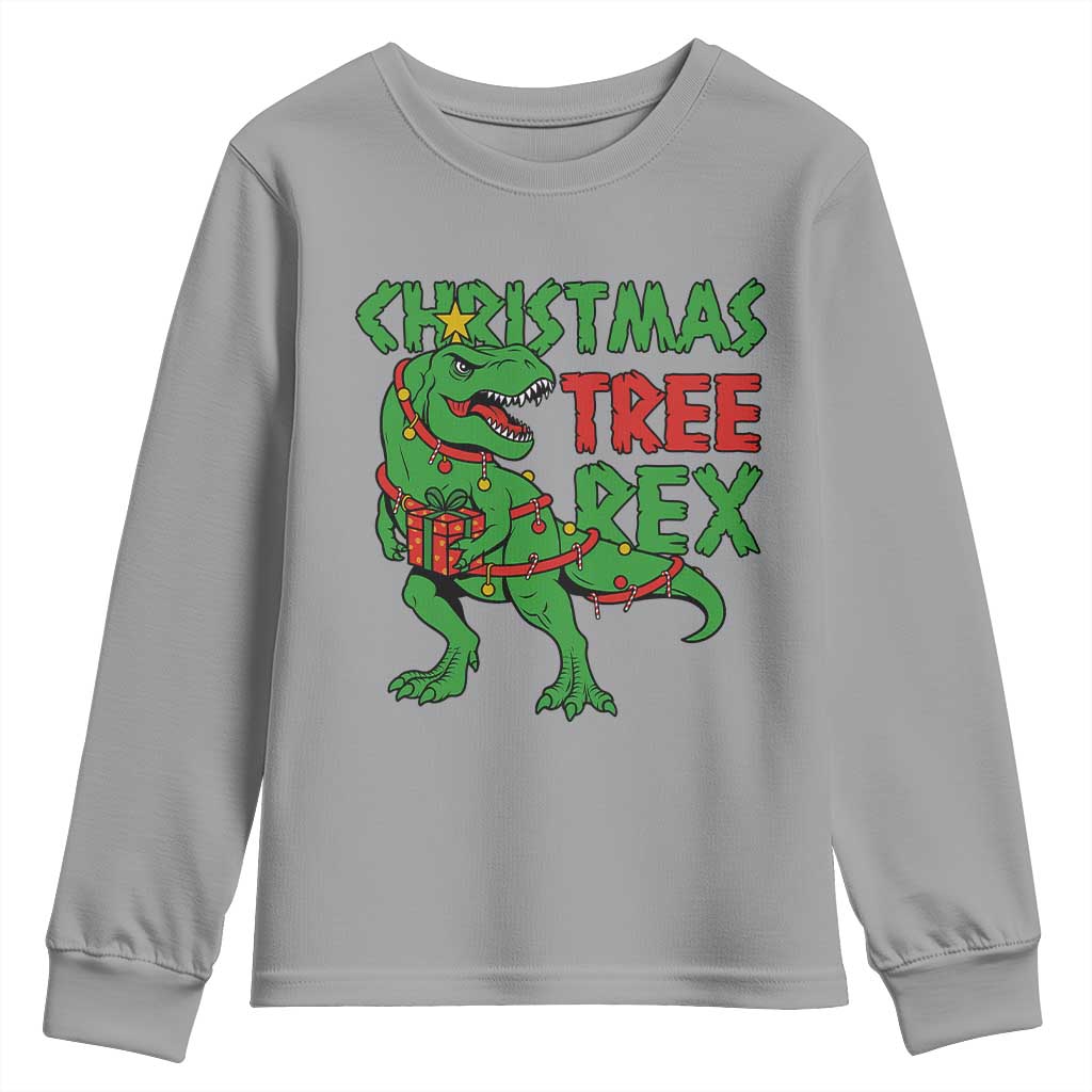 Christmas Dinosaur Youth Sweatshirt Funny Tree Rex Xmas Light TS12 Sport Gray Print Your Wear