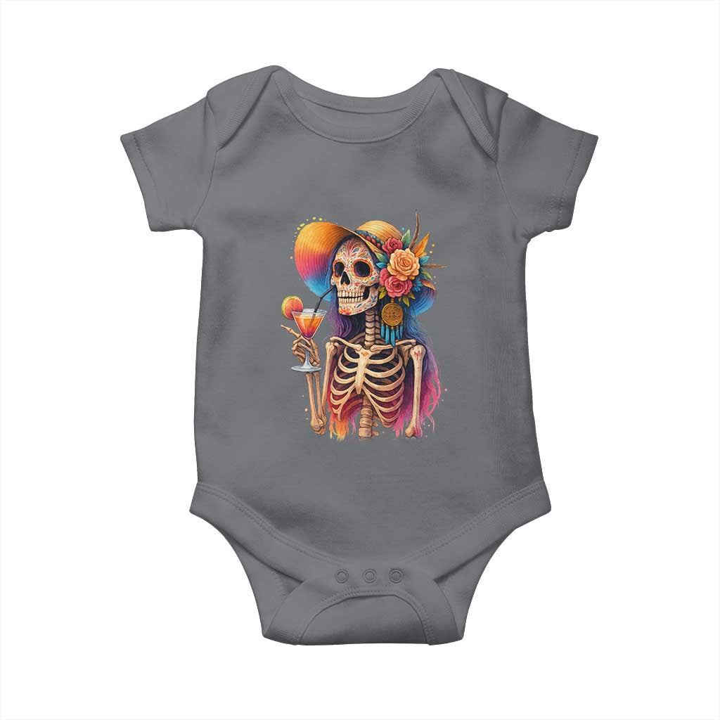 Funny Summer Sugar Skull Cocktail Lover Baby Onesie TS12 Charcoal Print Your Wear