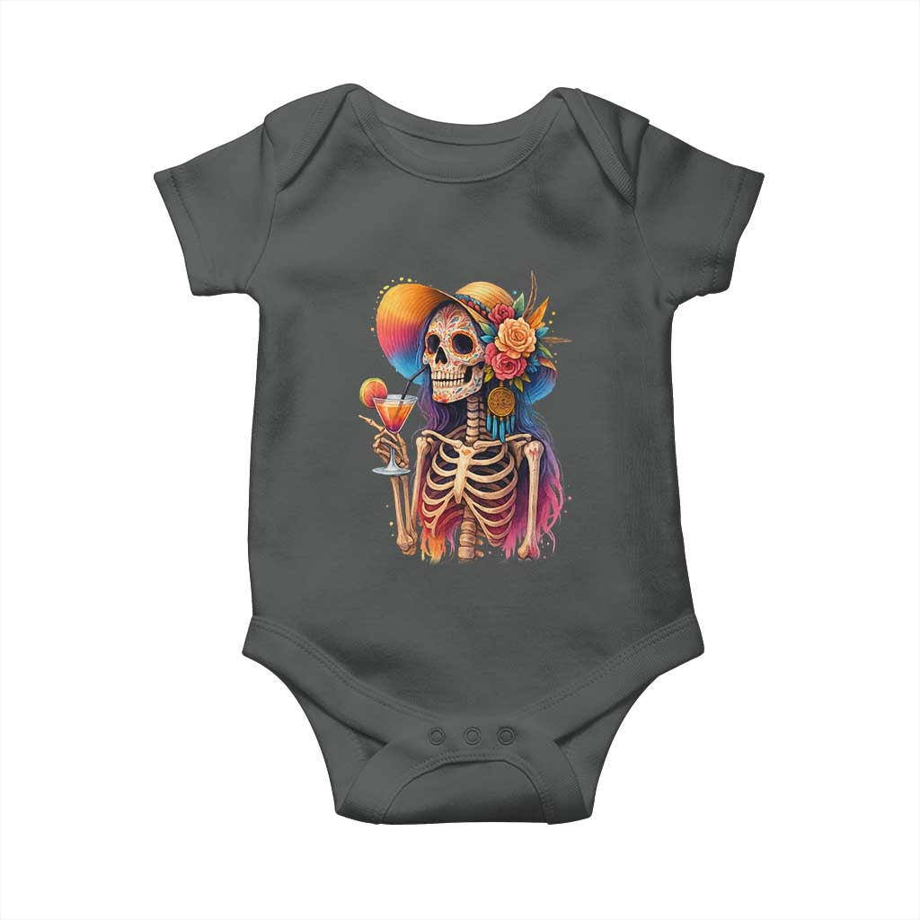 Funny Summer Sugar Skull Cocktail Lover Baby Onesie TS12 Dark Heather Print Your Wear