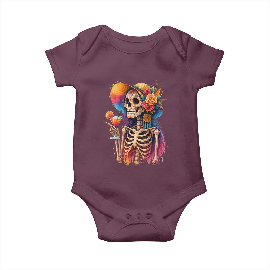 Funny Summer Sugar Skull Cocktail Lover Baby Onesie TS12 Maroon Print Your Wear