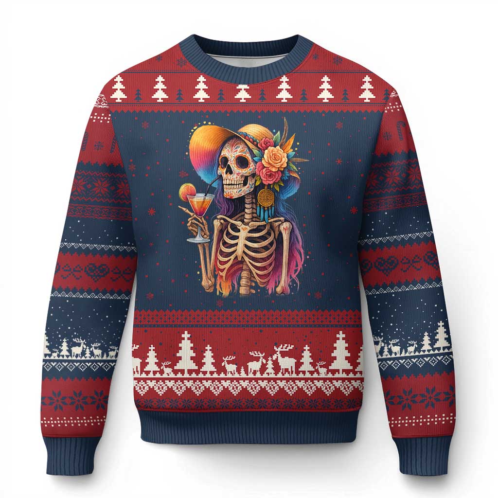 Funny Summer Sugar Skull Cocktail Lover Ugly Christmas Sweater TS12 Navy Red Print Your Wear