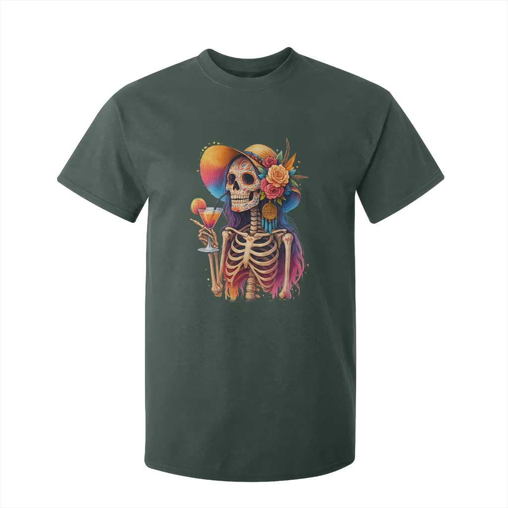 Funny Summer Sugar Skull Cocktail Lover T Shirt For Kid TS12 Dark Forest Green Print Your Wear