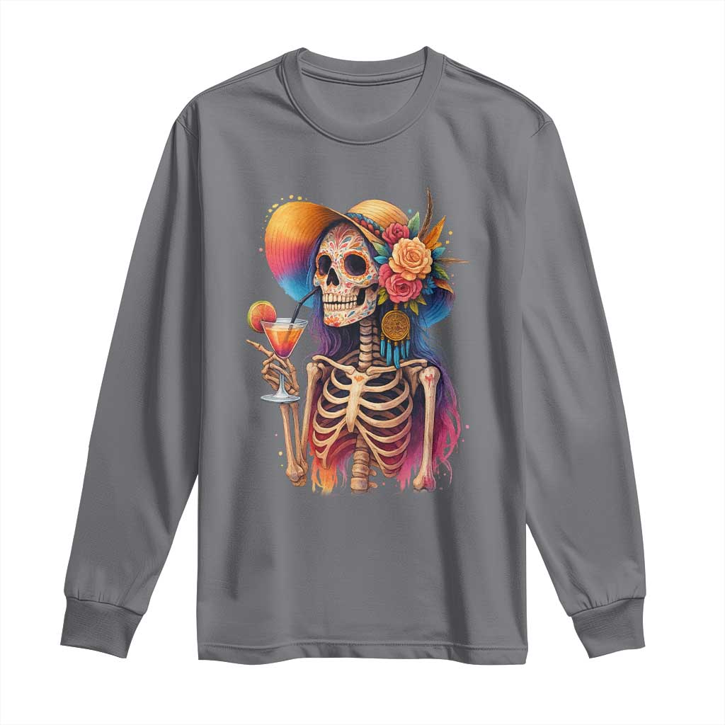 Funny Summer Sugar Skull Cocktail Lover Long Sleeve Shirt TS12 Charcoal Print Your Wear