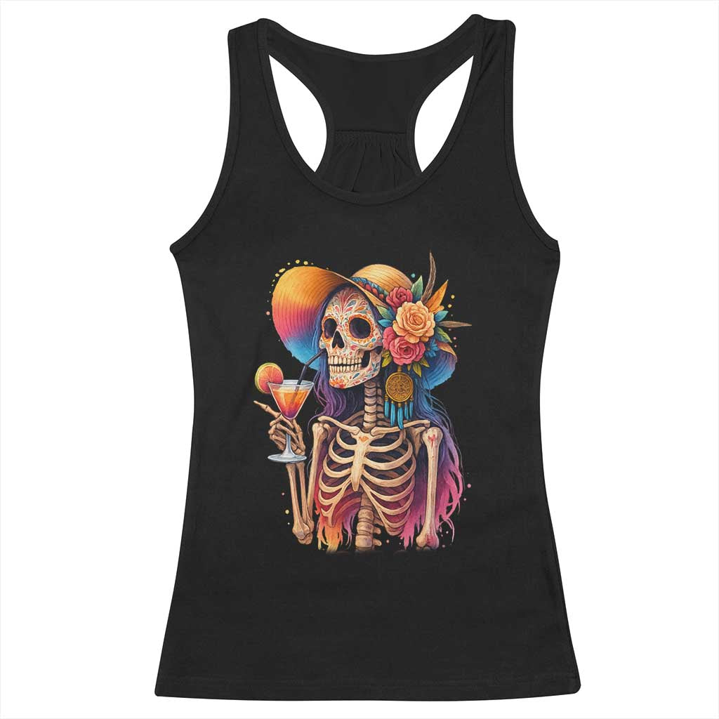 Funny Summer Sugar Skull Cocktail Lover Racerback Tank Top TS12 Black Print Your Wear