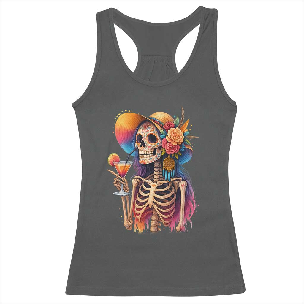 Funny Summer Sugar Skull Cocktail Lover Racerback Tank Top TS12 Dark Heather Print Your Wear