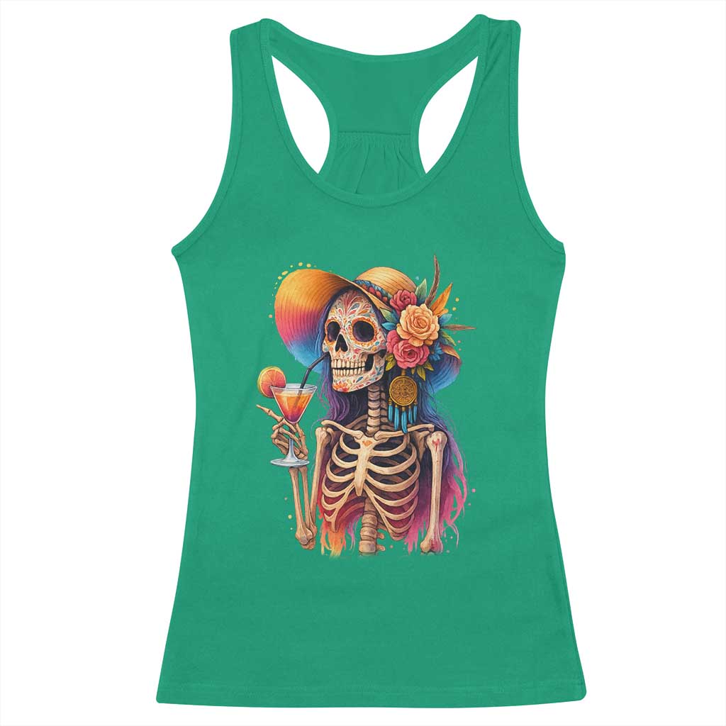 Funny Summer Sugar Skull Cocktail Lover Racerback Tank Top TS12 Irish Green Print Your Wear