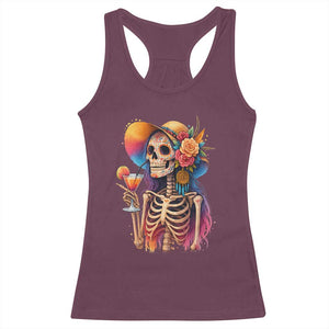 Funny Summer Sugar Skull Cocktail Lover Racerback Tank Top TS12 Maroon Print Your Wear