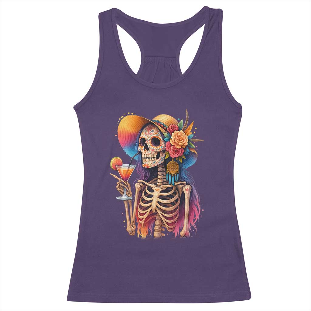 Funny Summer Sugar Skull Cocktail Lover Racerback Tank Top TS12 Purple Print Your Wear
