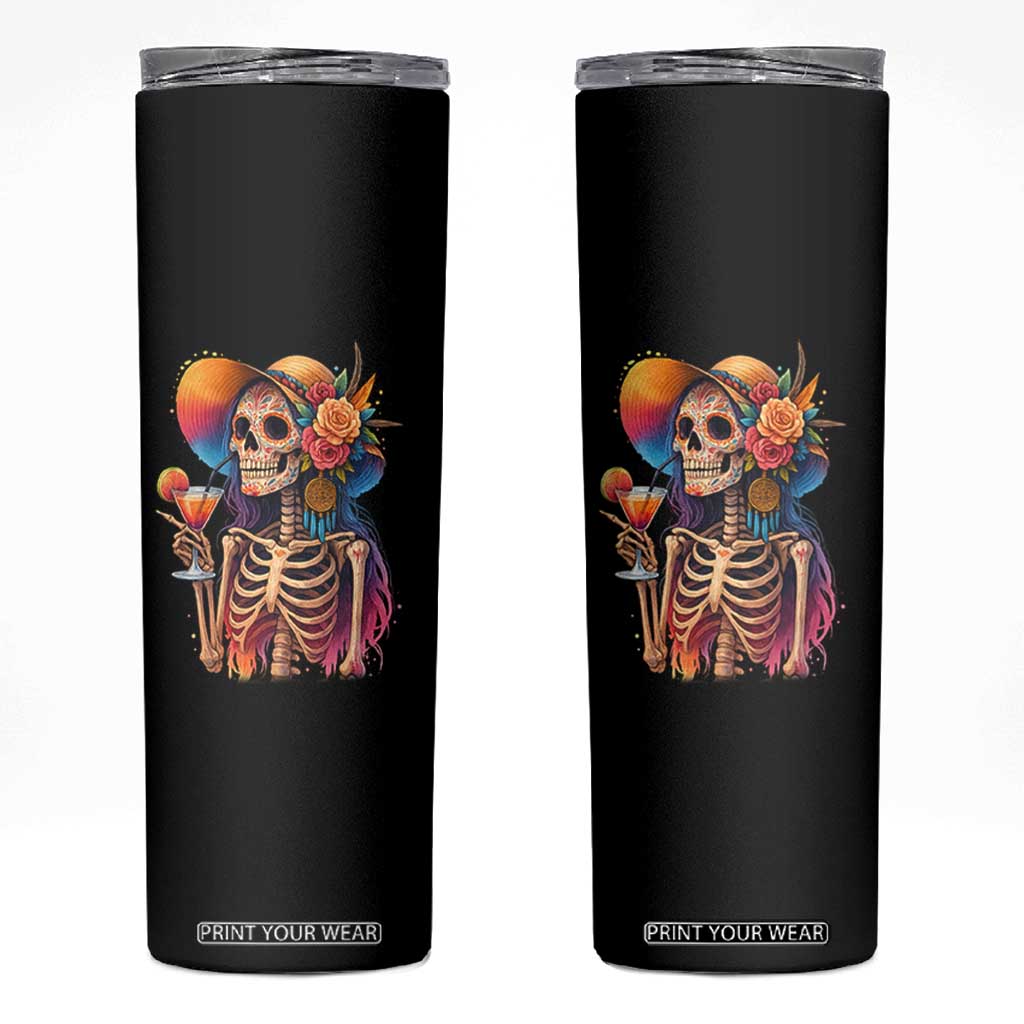 Funny Summer Sugar Skull Cocktail Lover Skinny Tumbler TS12 Black Print Your Wear