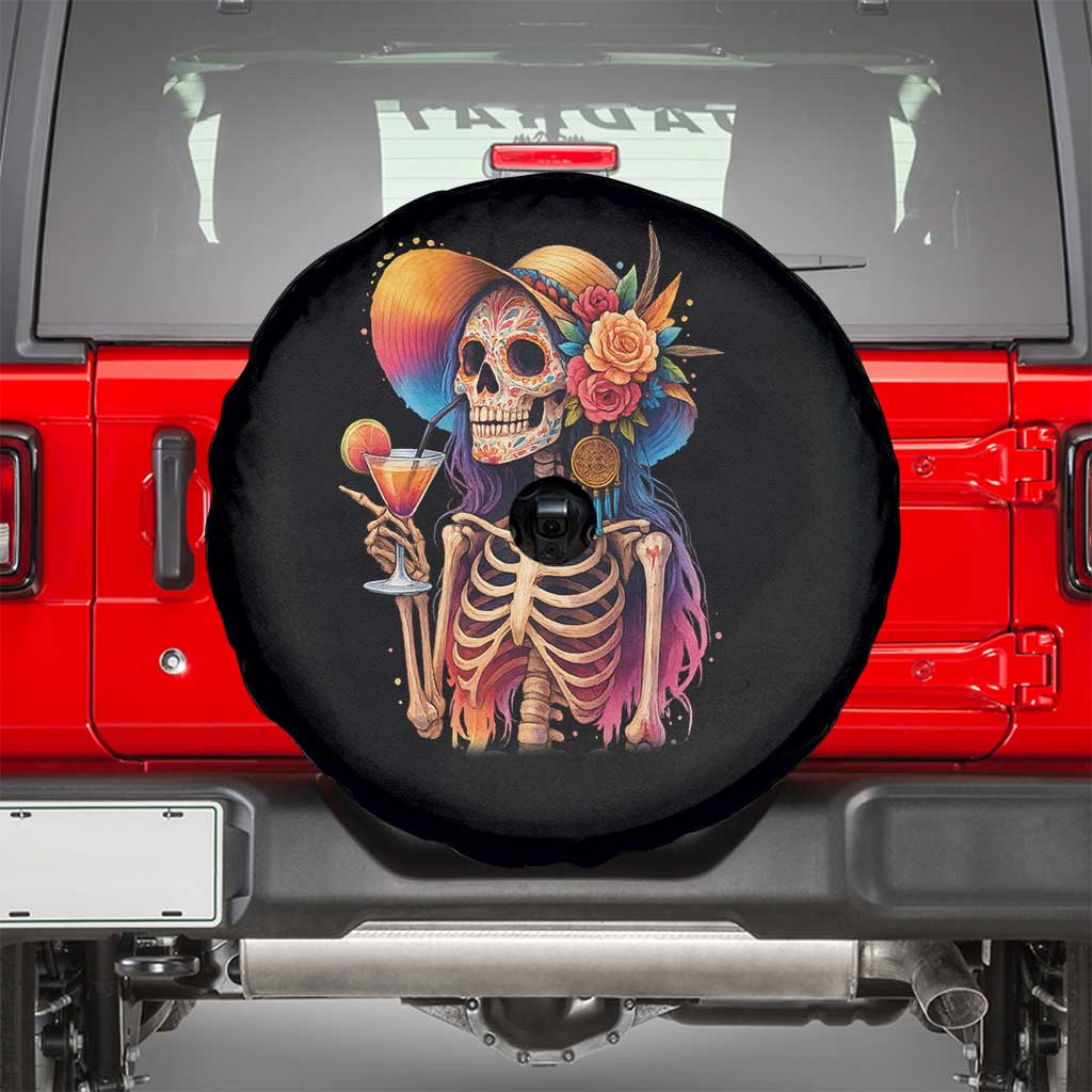 Funny Summer Sugar Skull Cocktail Lover Spare Tire Cover TS12 Black Print Your Wear