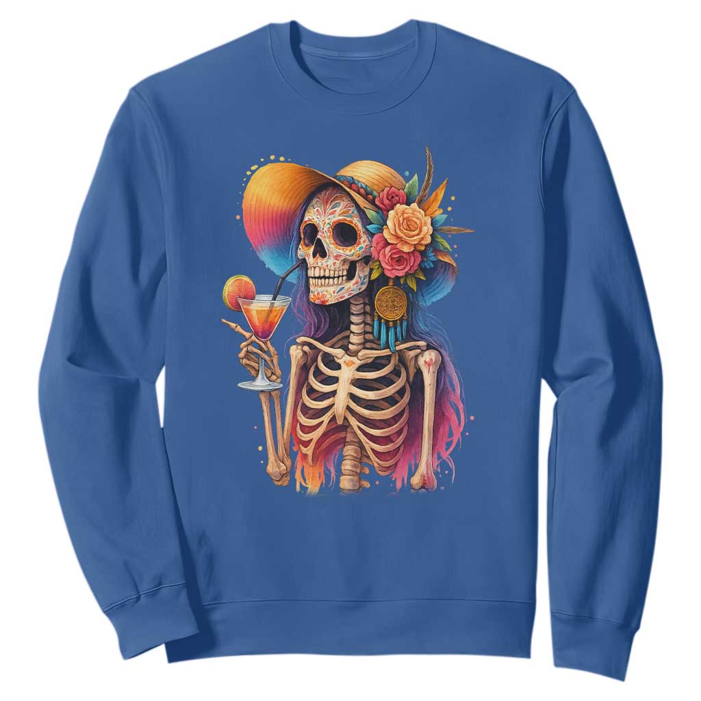 Funny Summer Sugar Skull Cocktail Lover Sweatshirt TS12 Royal Blue Print Your Wear