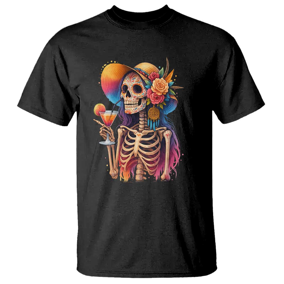 Funny Summer Sugar Skull Cocktail Lover T Shirt TS12 Black Print Your Wear