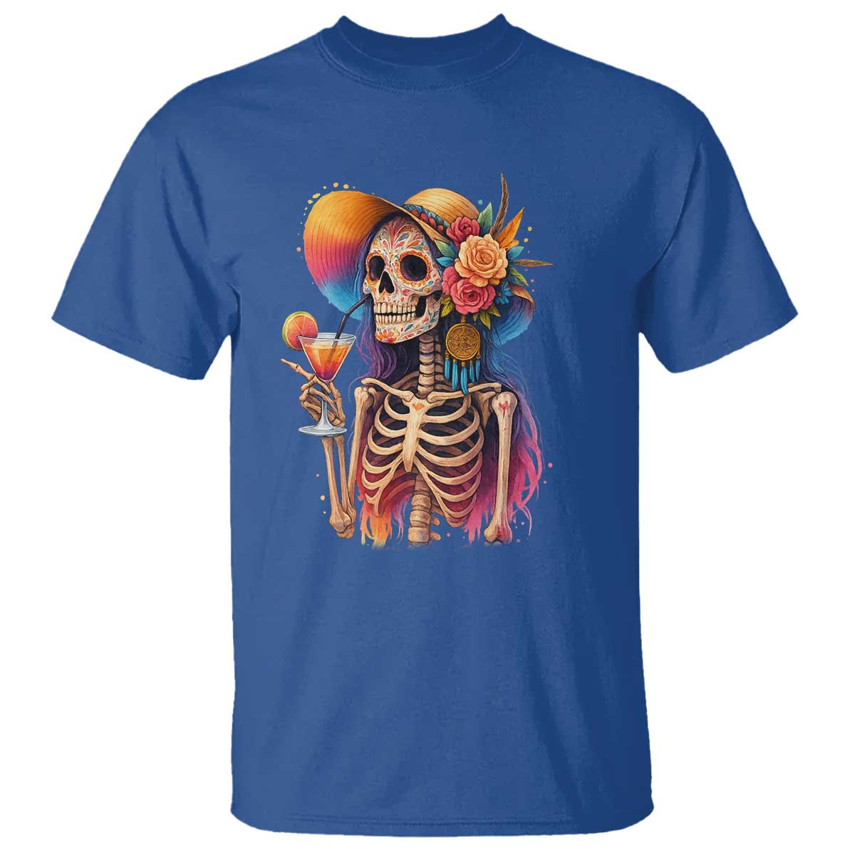 Funny Summer Sugar Skull Cocktail Lover T Shirt TS12 Royal Blue Print Your Wear