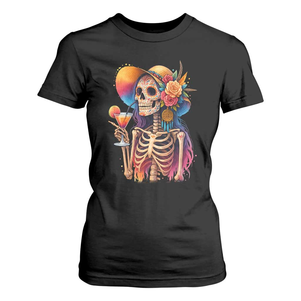 Funny Summer Sugar Skull Cocktail Lover T Shirt For Women TS12 Black Print Your Wear