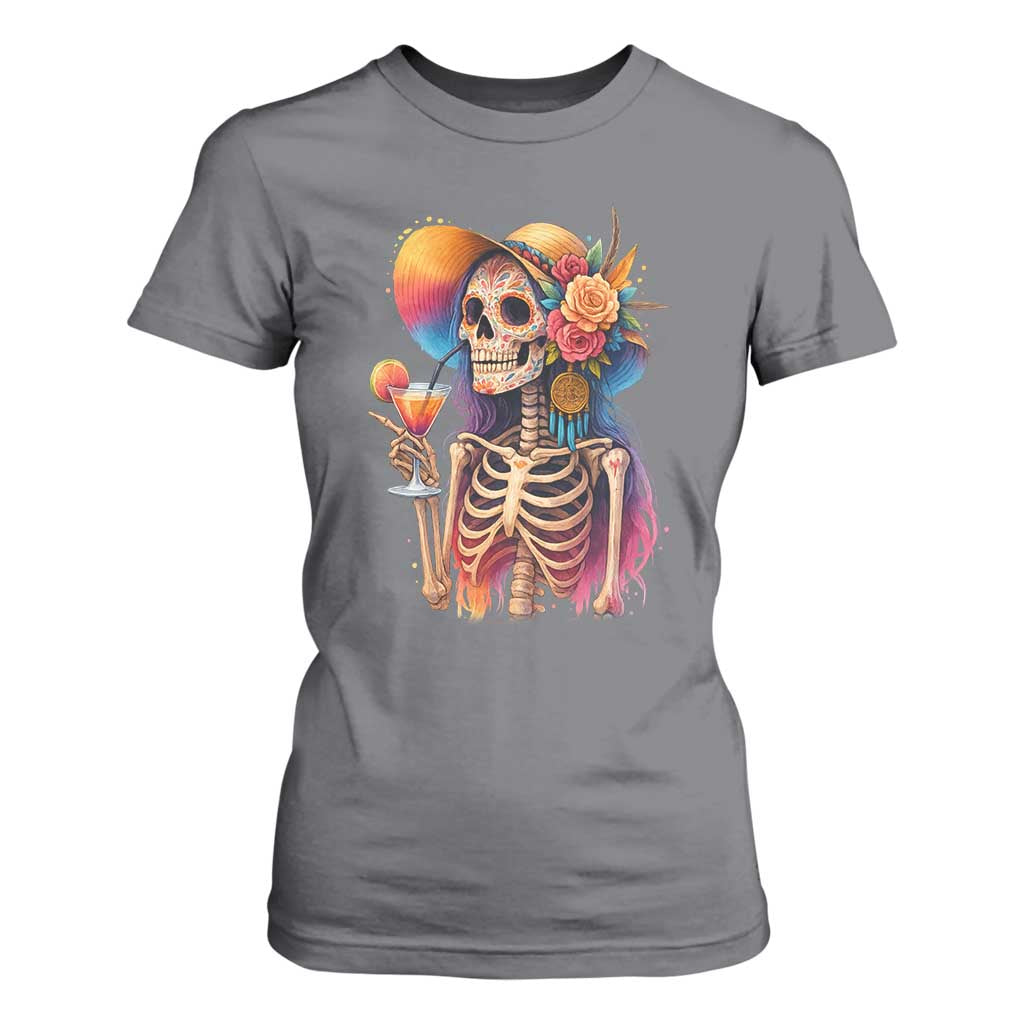 Funny Summer Sugar Skull Cocktail Lover T Shirt For Women TS12 Charcoal Print Your Wear