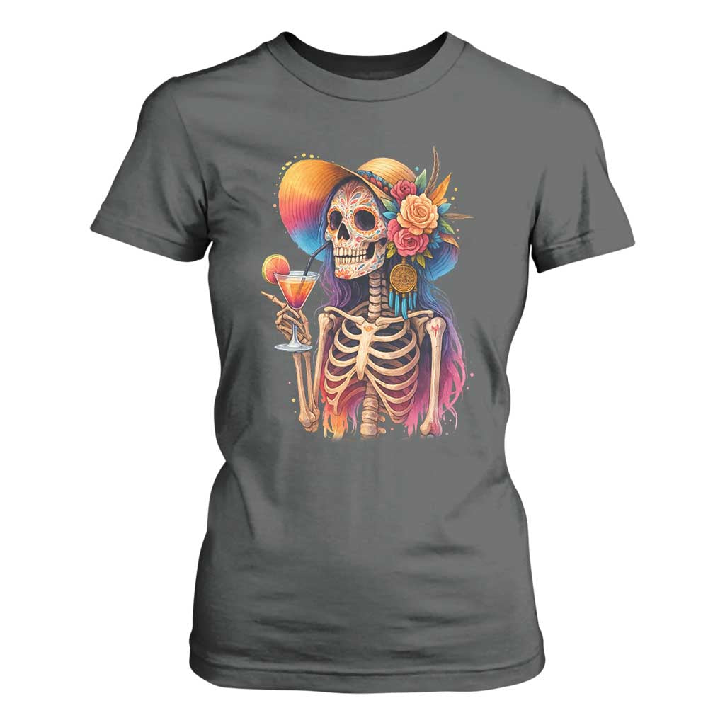 Funny Summer Sugar Skull Cocktail Lover T Shirt For Women TS12 Dark Heather Print Your Wear