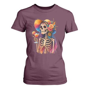 Funny Summer Sugar Skull Cocktail Lover T Shirt For Women TS12 Maroon Print Your Wear