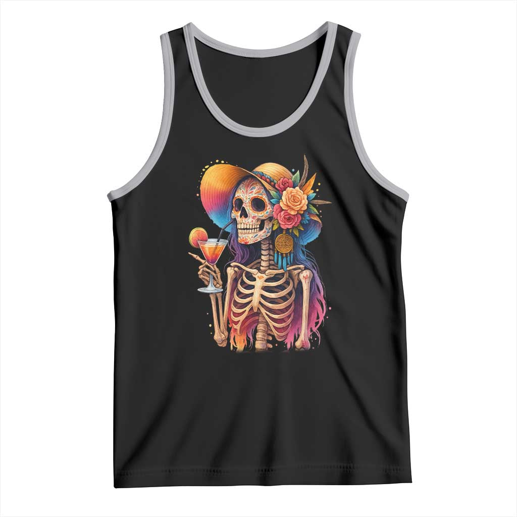 Funny Summer Sugar Skull Cocktail Lover Tank Top TS12 Black Athletic Heather Print Your Wear