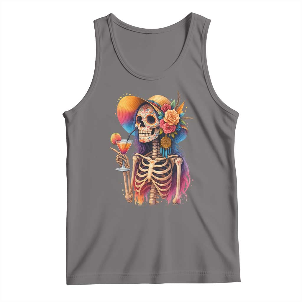 Funny Summer Sugar Skull Cocktail Lover Tank Top TS12 Deep Heather Print Your Wear