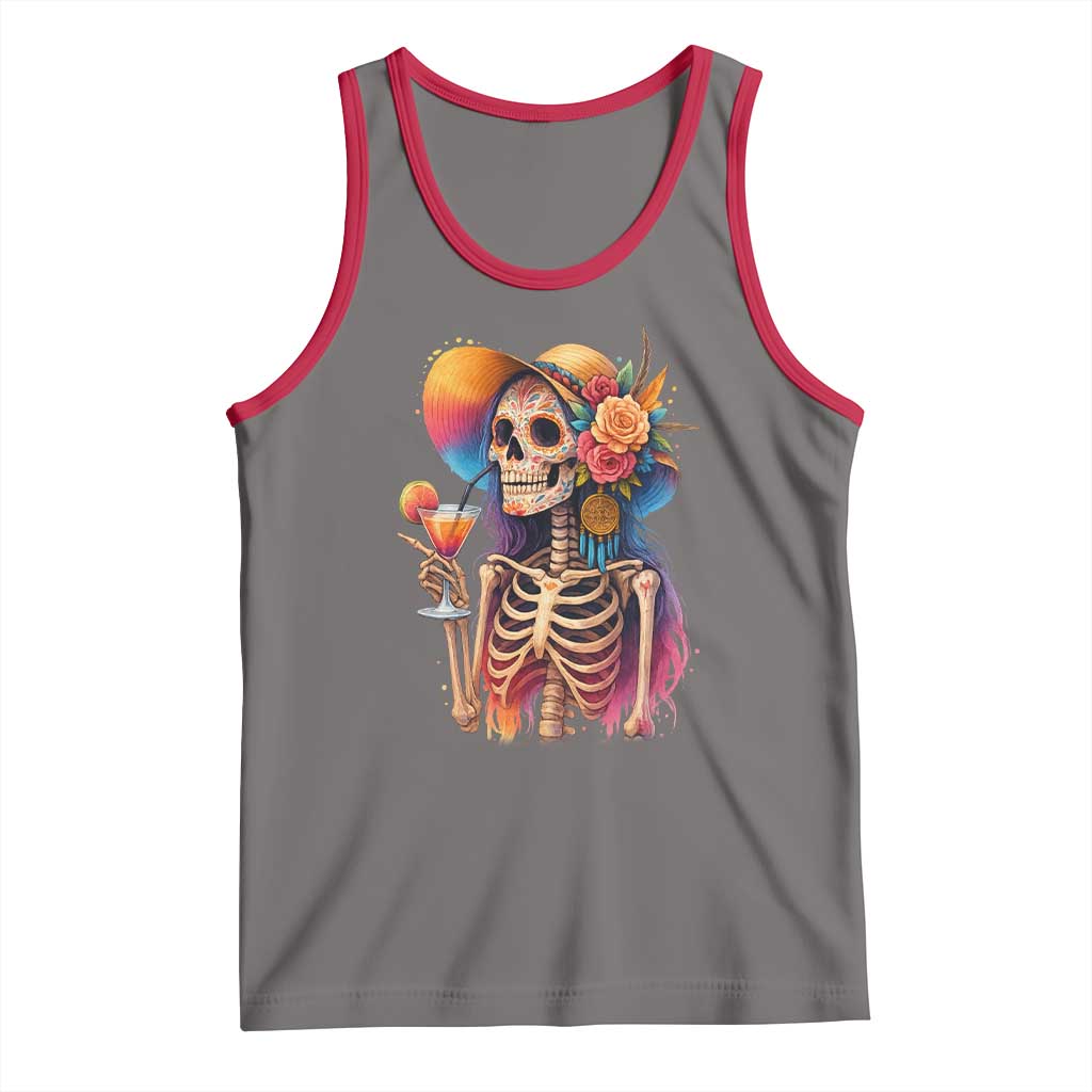 Funny Summer Sugar Skull Cocktail Lover Tank Top TS12 Deep Heather Red Print Your Wear