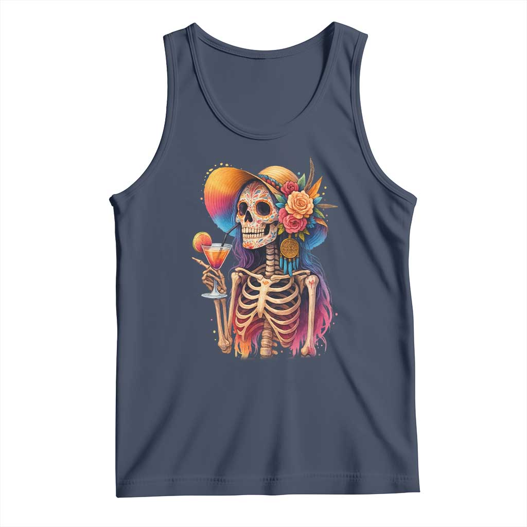 Funny Summer Sugar Skull Cocktail Lover Tank Top TS12 Navy Print Your Wear