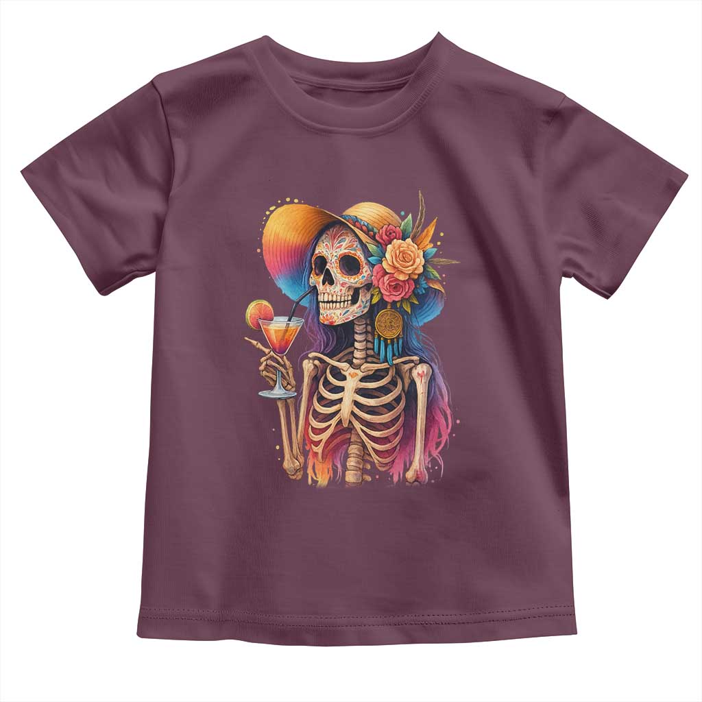 Funny Summer Sugar Skull Cocktail Lover Toddler T Shirt TS12 Maroon Print Your Wear