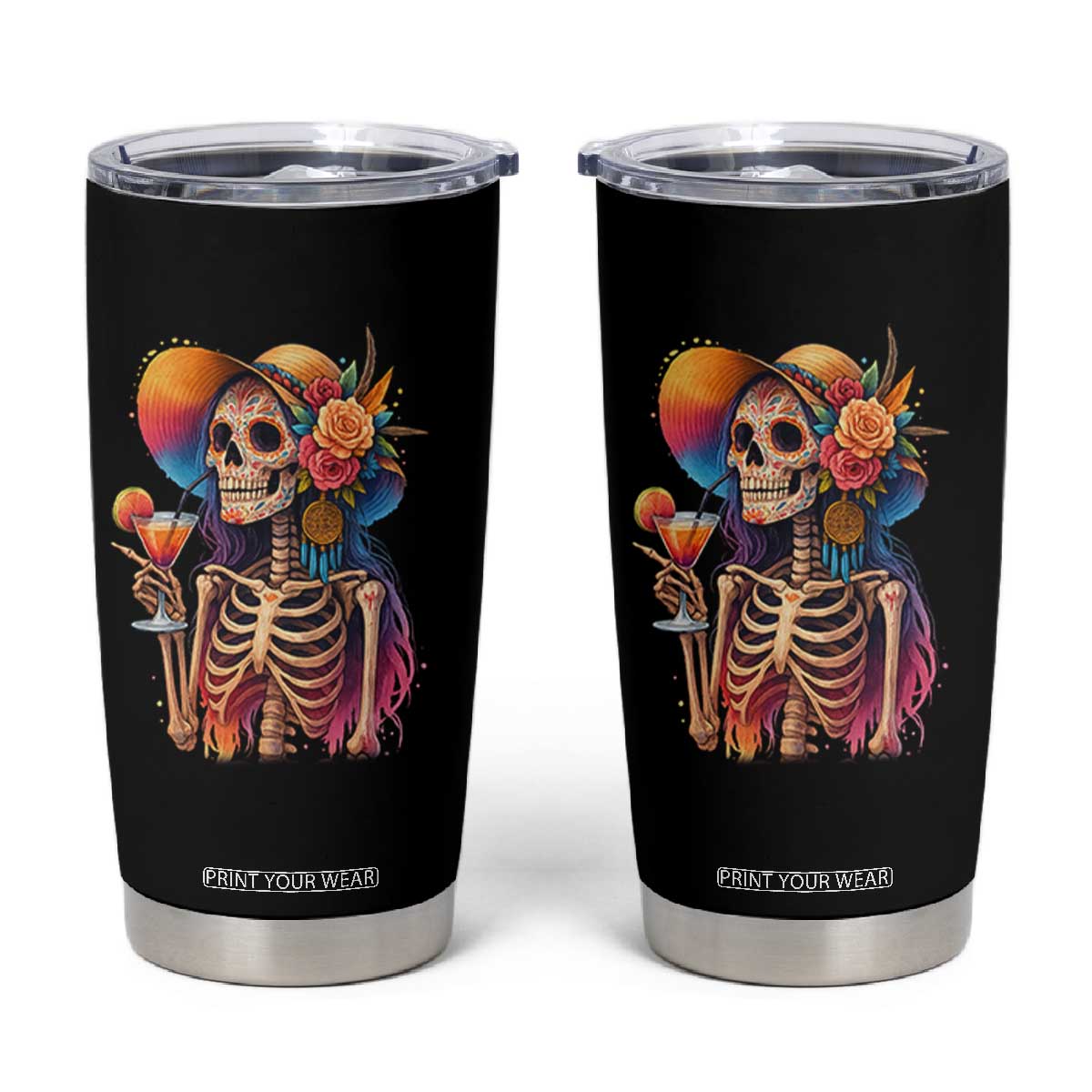 Funny Summer Sugar Skull Cocktail Lover Tumbler Cup TS12 Black Print Your Wear