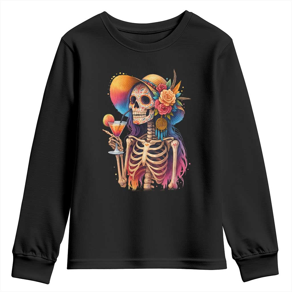 Funny Summer Sugar Skull Cocktail Lover Youth Sweatshirt TS12 Black Print Your Wear