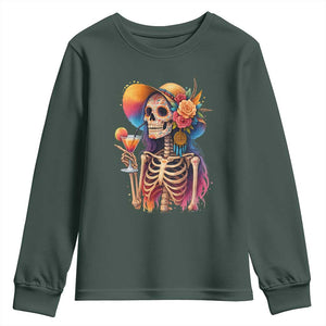 Funny Summer Sugar Skull Cocktail Lover Youth Sweatshirt TS12 Dark Forest Green Print Your Wear