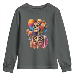 Funny Summer Sugar Skull Cocktail Lover Youth Sweatshirt TS12 Dark Heather Print Your Wear