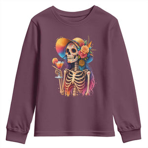 Funny Summer Sugar Skull Cocktail Lover Youth Sweatshirt TS12 Maroon Print Your Wear