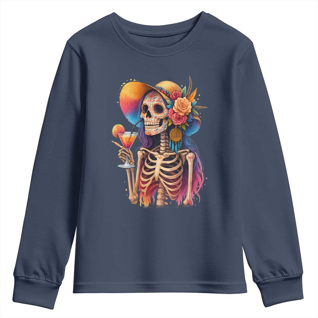 Funny Summer Sugar Skull Cocktail Lover Youth Sweatshirt TS12 Navy Print Your Wear