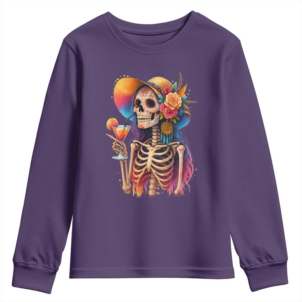 Funny Summer Sugar Skull Cocktail Lover Youth Sweatshirt TS12 Purple Print Your Wear