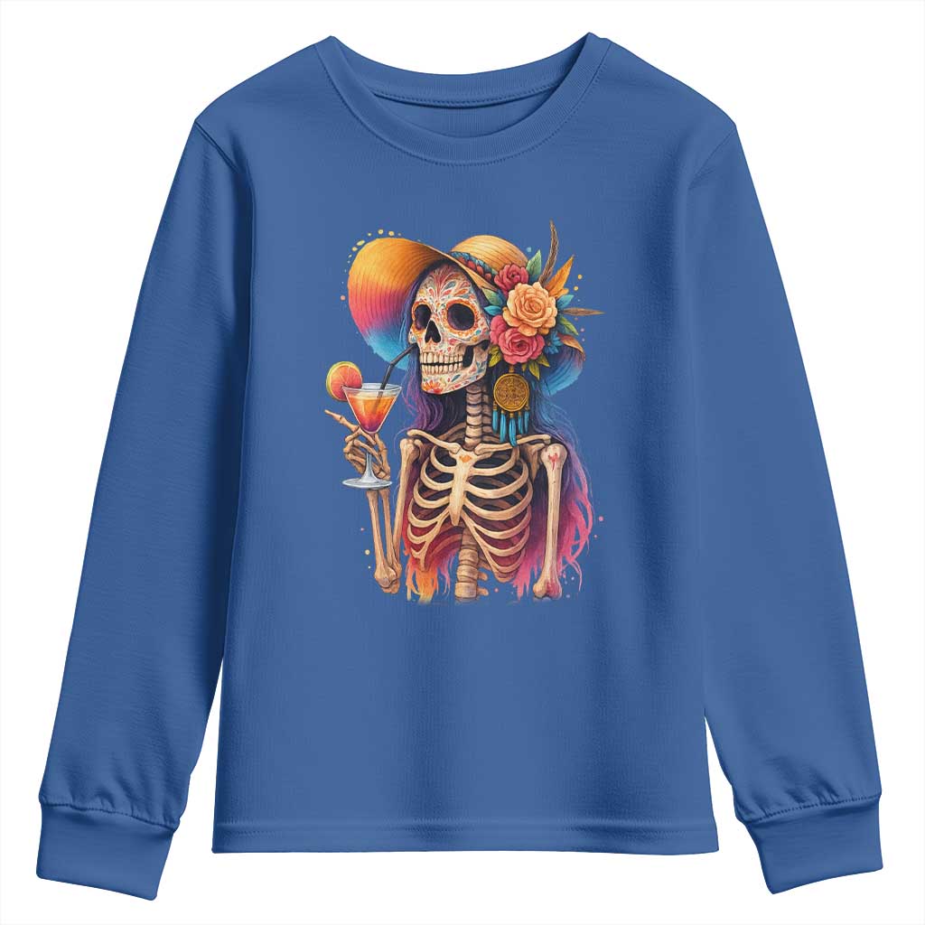 Funny Summer Sugar Skull Cocktail Lover Youth Sweatshirt TS12 Royal Blue Print Your Wear