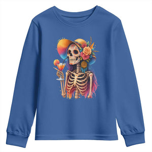 Funny Summer Sugar Skull Cocktail Lover Youth Sweatshirt TS12 Royal Blue Print Your Wear
