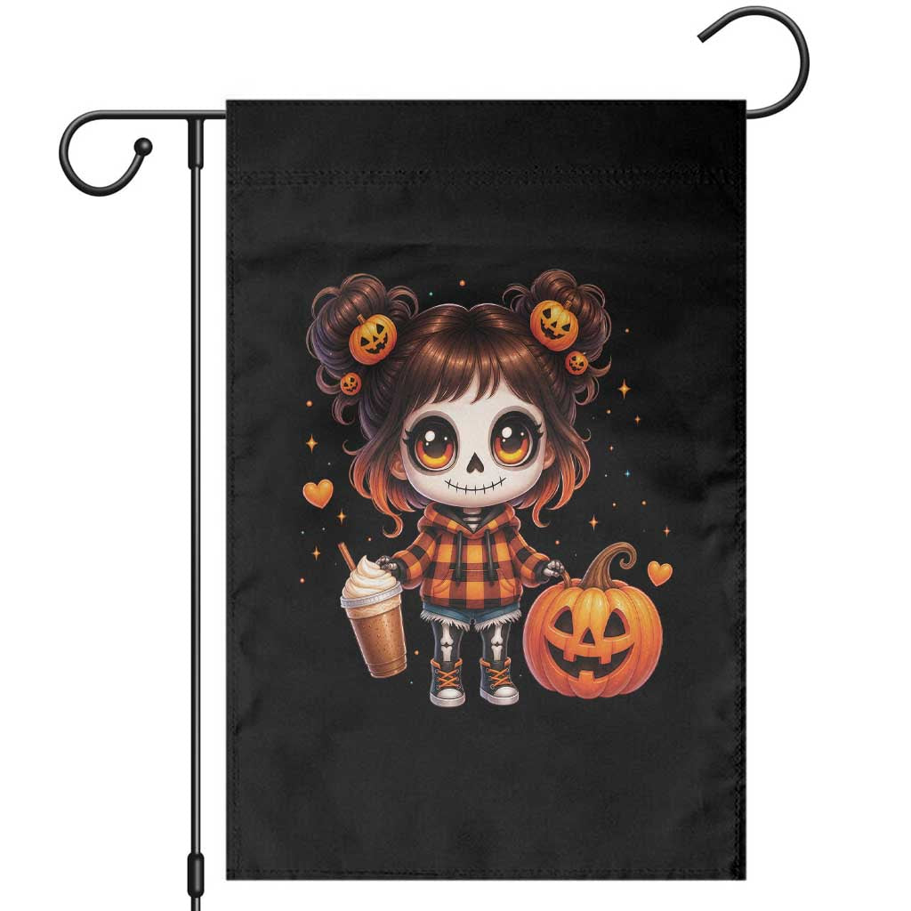 Halloween Autumn Spooky Fall Gift Garden Flag Cute Chibi Skeleton Girl Pumpkin Spice Latte TS12 Black Print Your Wear