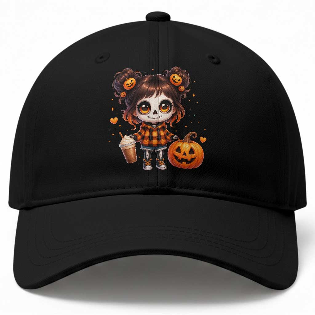 Halloween Autumn Spooky Fall Gift Baseball Cap Cute Chibi Skeleton Girl Pumpkin Spice Latte TS12 Print Your Wear