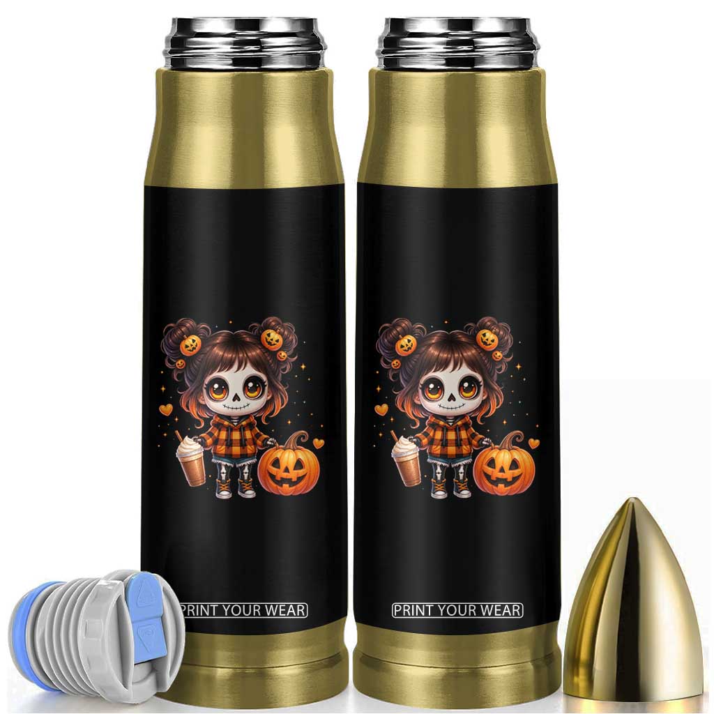 Halloween Autumn Spooky Fall Gift Bullet Tumbler Cute Chibi Skeleton Girl Pumpkin Spice Latte TS12 Black Print Your Wear