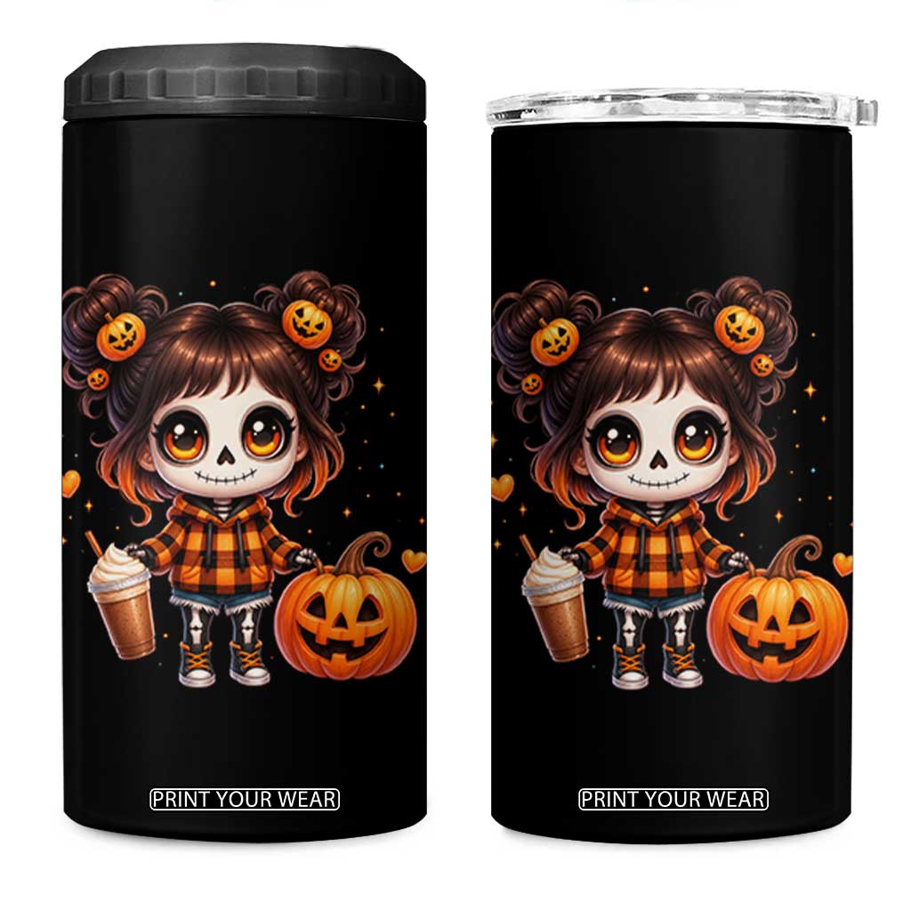 Halloween Autumn Spooky Fall Gift 4 in 1 Can Cooler Tumbler Cute Chibi Skeleton Girl Pumpkin Spice Latte TS12 One Size: 16 oz Black Print Your Wear